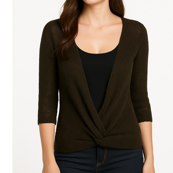 Wooden Ships Sweaters - Wooden Ships sweater V neck loose knit tie middle wrap style chocolate brown SM